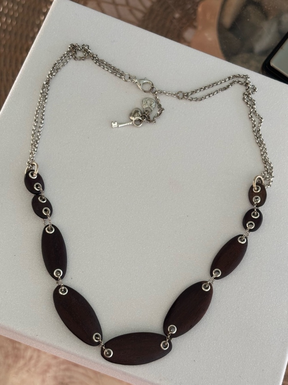 Fossil Wooden and Silver Tone Necklace